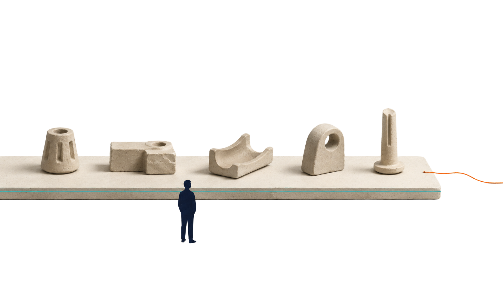 A small figure standing before a platform of disconnected systems