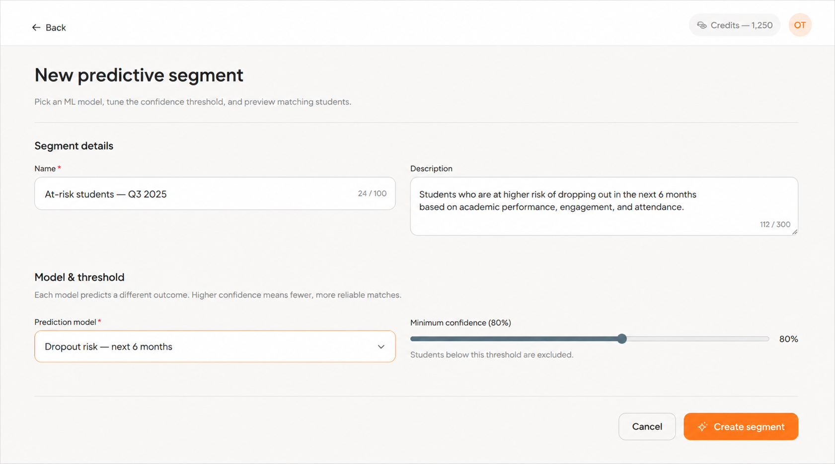 Eduway predictive AI segments — flagging students likely to drop out, need tutoring support, or experience burnout