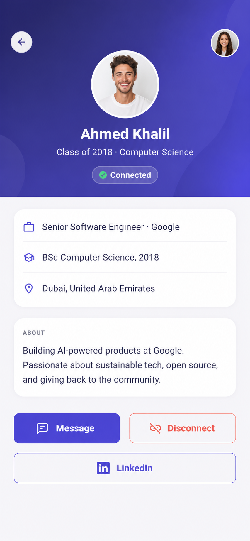 Alumni connections and networking feature